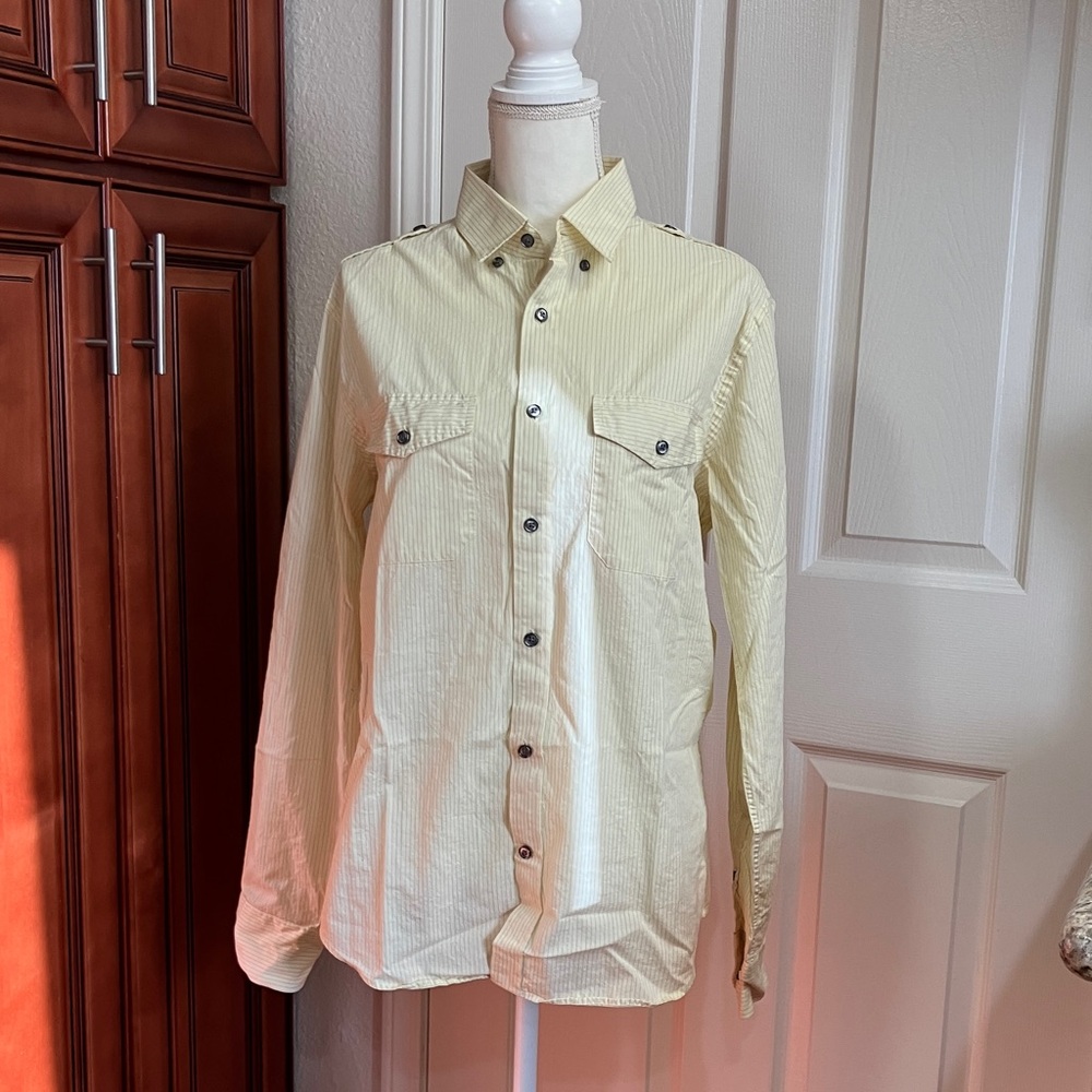 Express Men's fitted Light Yellow Button-Down Shirt Size:M
